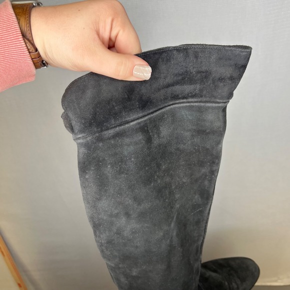 La Canadienne Black Suede Knee High Boots Slouchy Foldover Flat Size 9 Zip Up - Picture 6 of 12